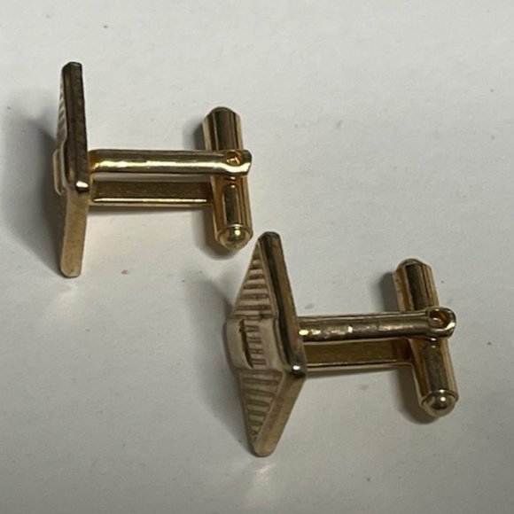 VTG Gold Tone Square Shaped Ribbon Style Cuff Links Retro Gift - Picture 5 of 9